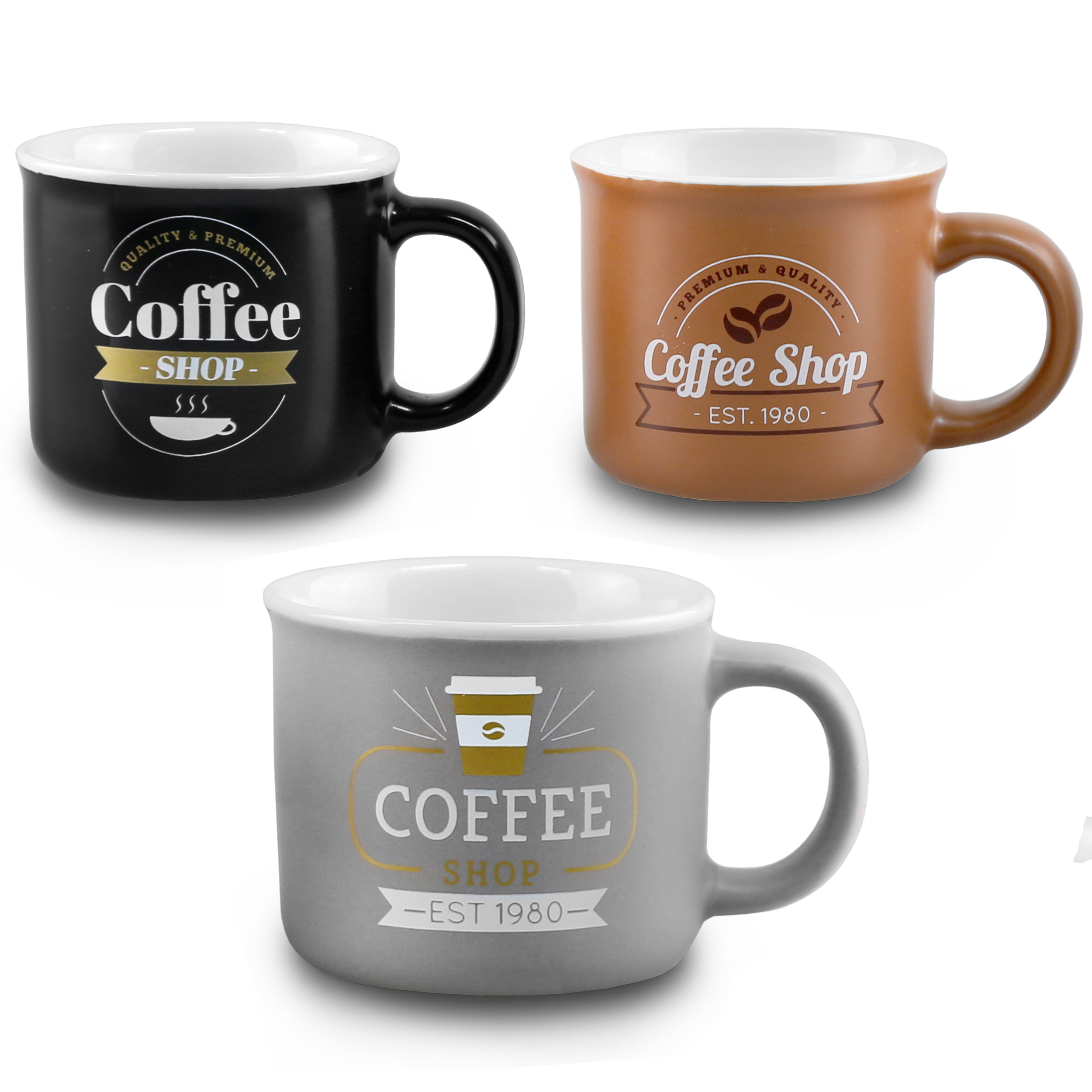 6-tlg. Set Espressotassen mit Henkel im Vintage-Look 90 ml