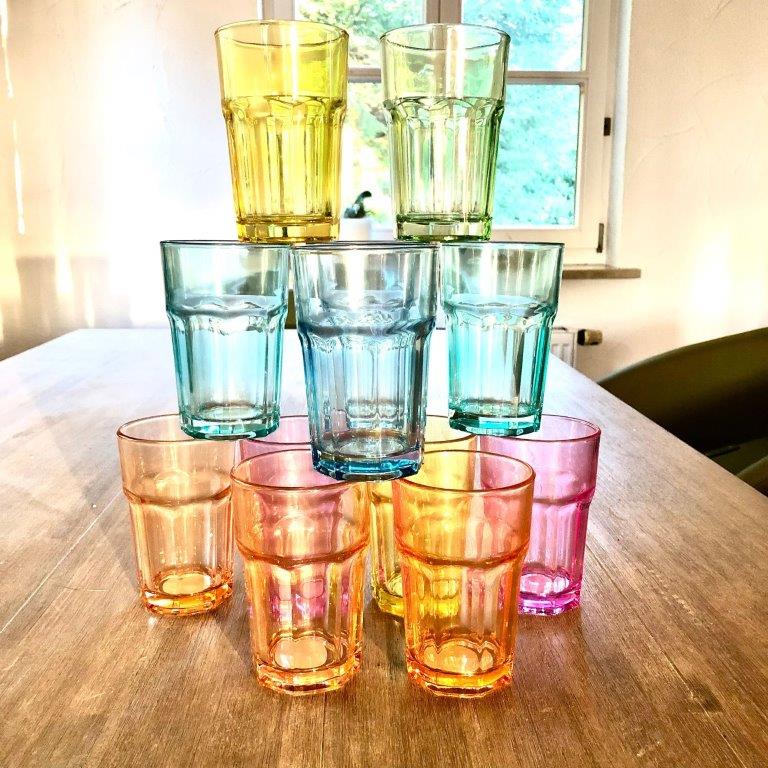 6 x Trinkgläser aus buntem Glas 340 ml - H 12 cm