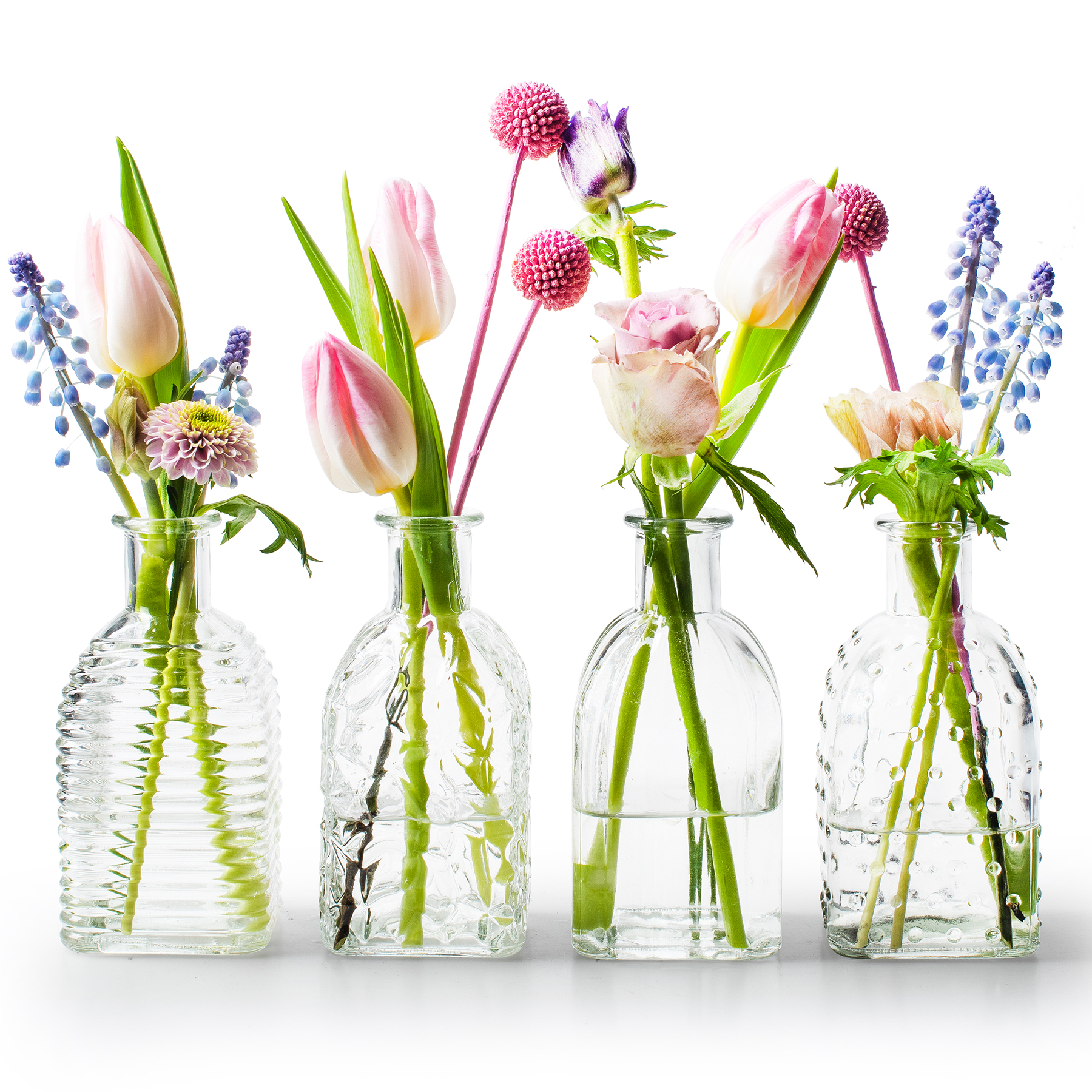 12 x kleine Vasen aus Glas Vintage in zauberhaften Designs