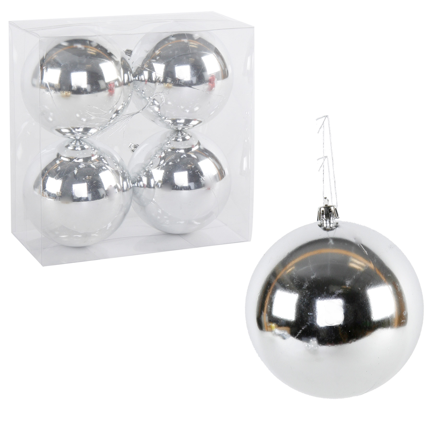 6-tlg Set XXL Weihnachtskugeln für Draußen  Ø 12, silber-glänzend