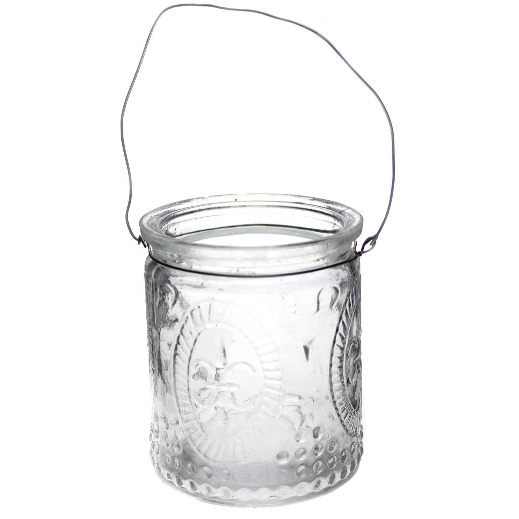 6 x Windlichter aus Glas mit Henkel