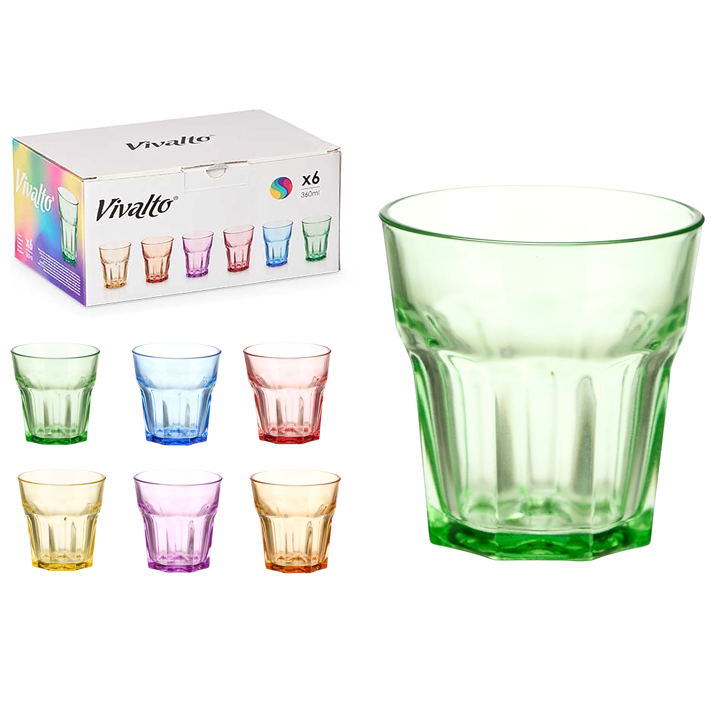 6 x Trinkgläser aus buntem Glas 300 ml - H 9,5 cm