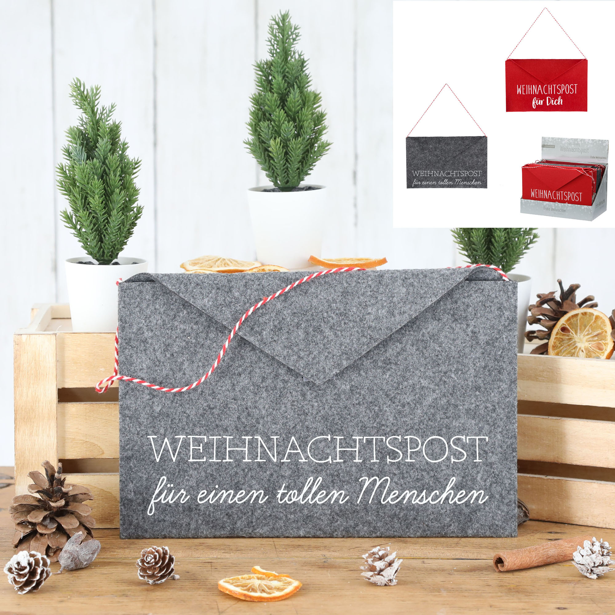 4 x Umschlag aus Filz "Weihnachtspost" mit Klettverschluss ca. 23 x 16 cm