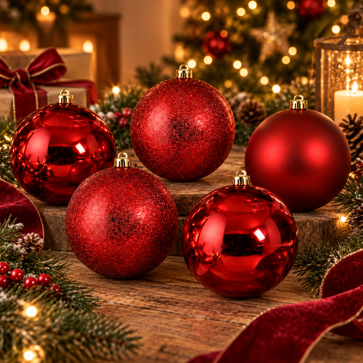 5er Set Weihnachtskugeln aus recyceltem Kunststoff, bruchsicher - Ø 15 cm