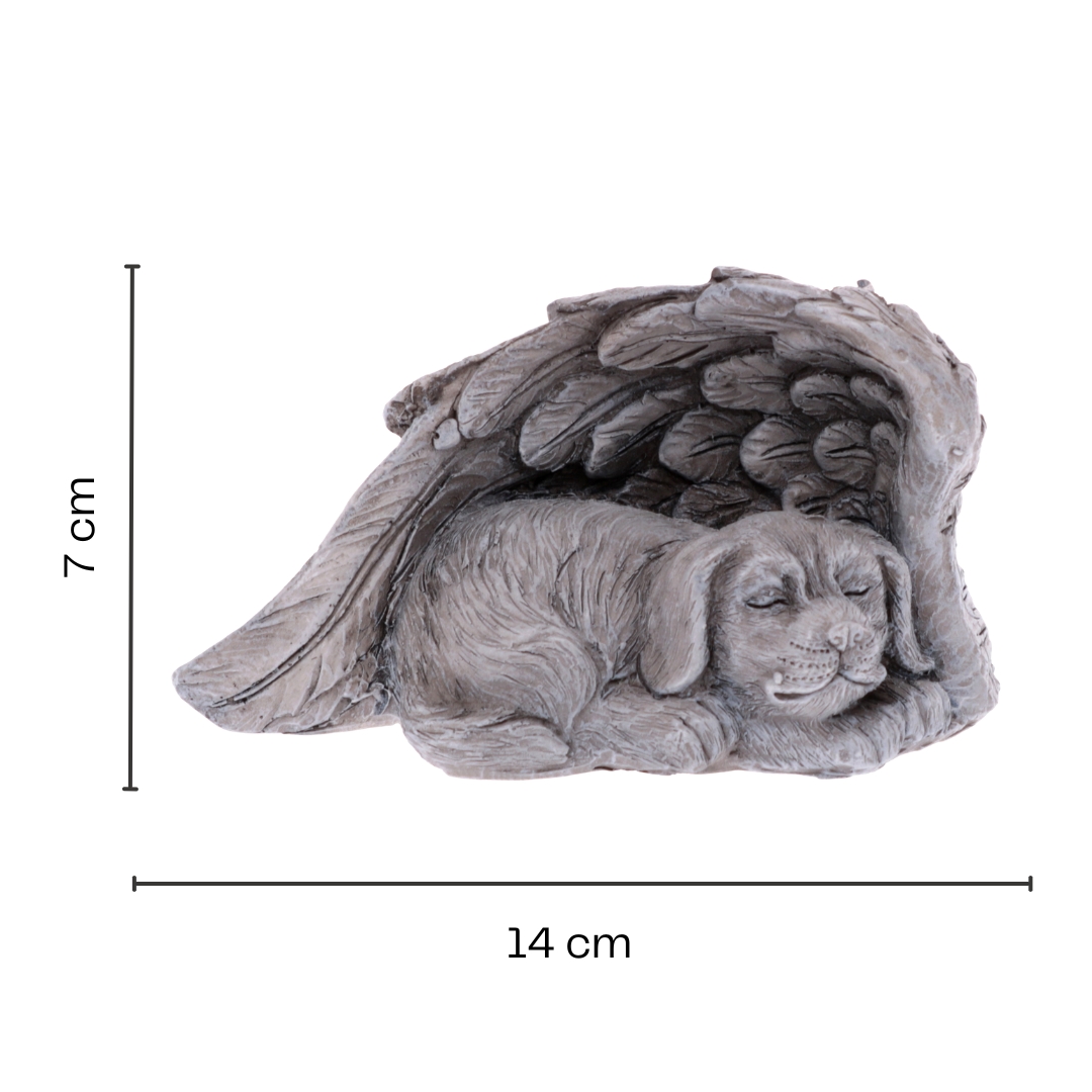 Grabdeko Hund mit Flügeln - wetterfeste Gedenkfigur aus Polyresin 14 x 6,5 cm