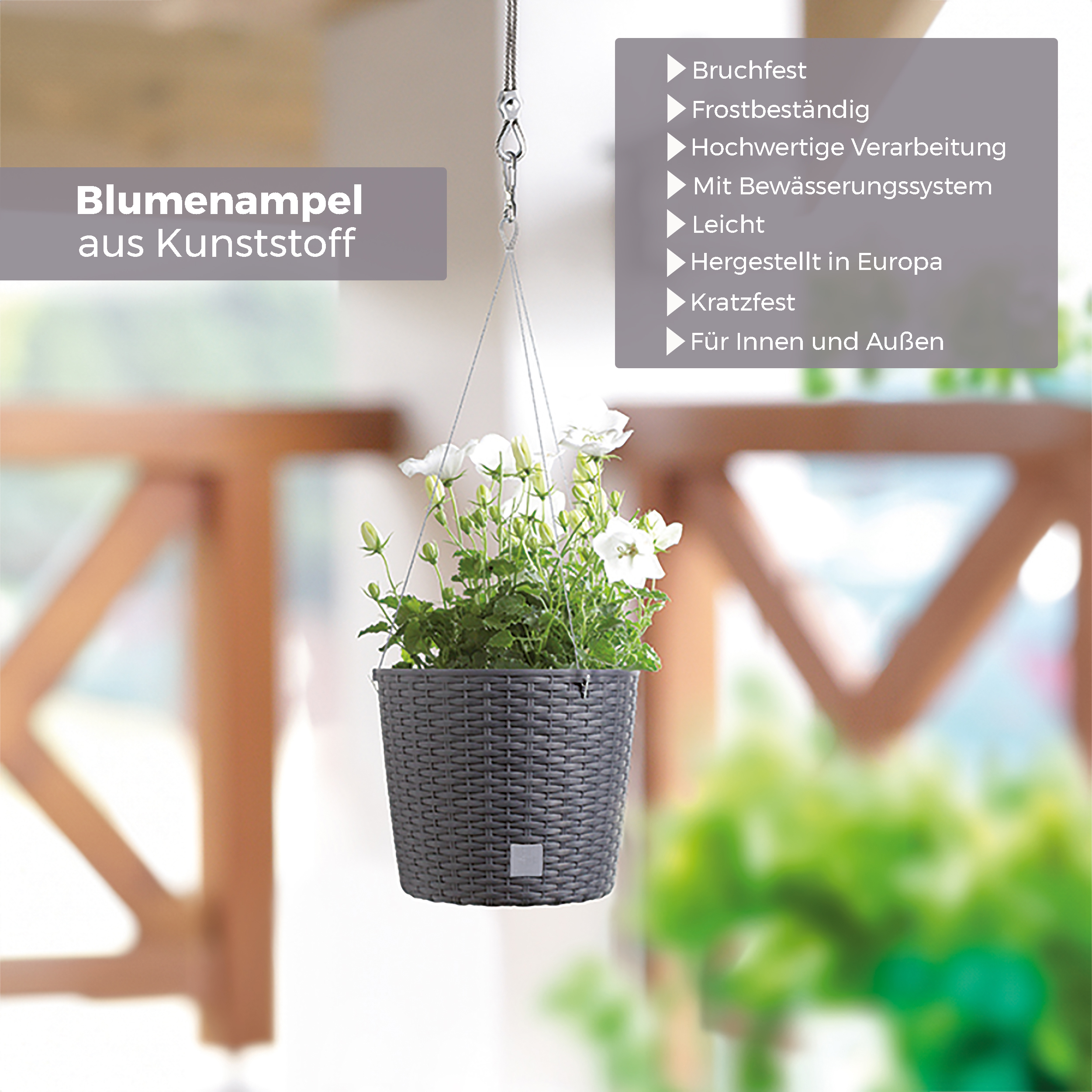 Blumenampel mit Bewässerungssystem mit Metallstreben zum Hängen Ø 26 cm