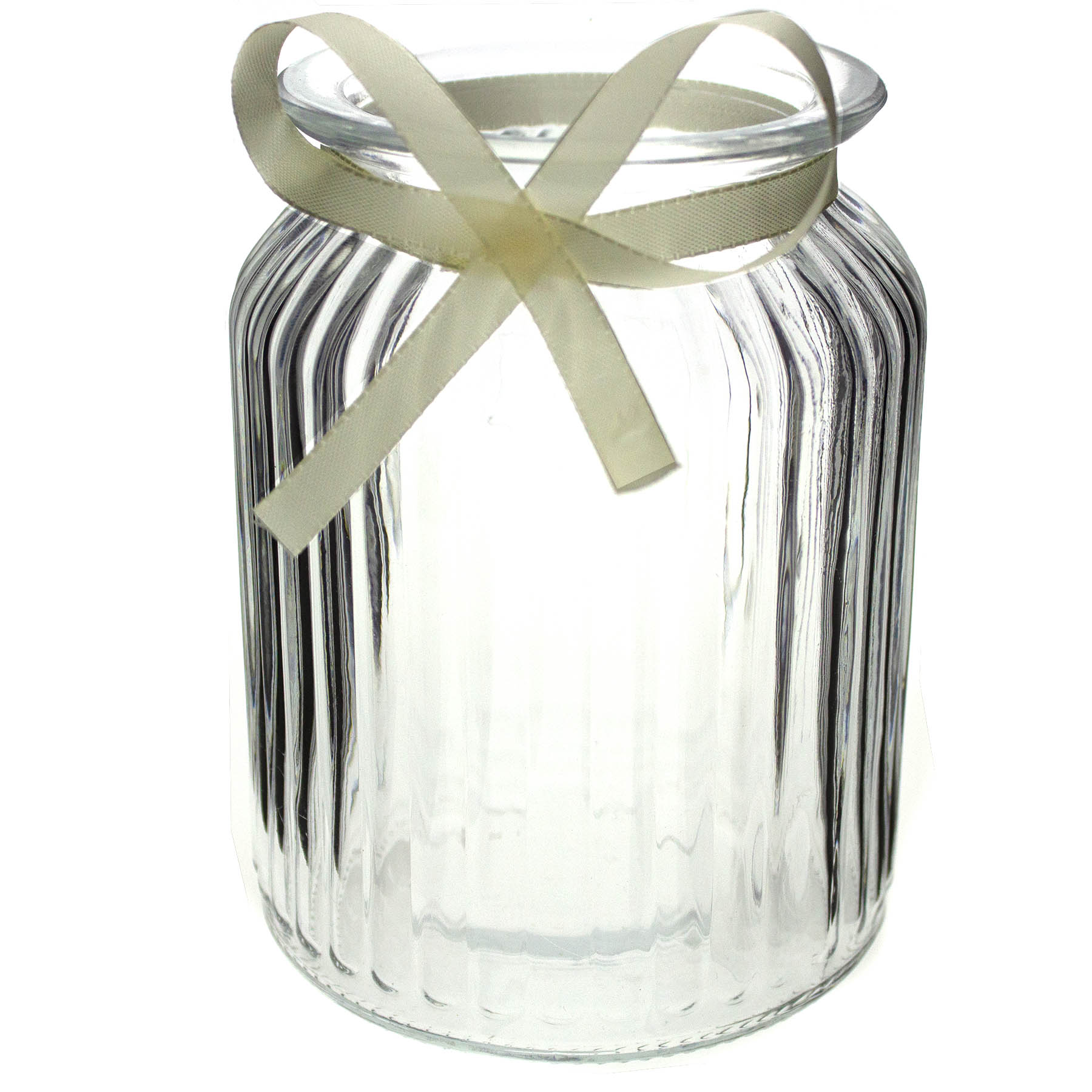 12 x Windlichter geriffelt mit Deko-Band H 14,5 cm