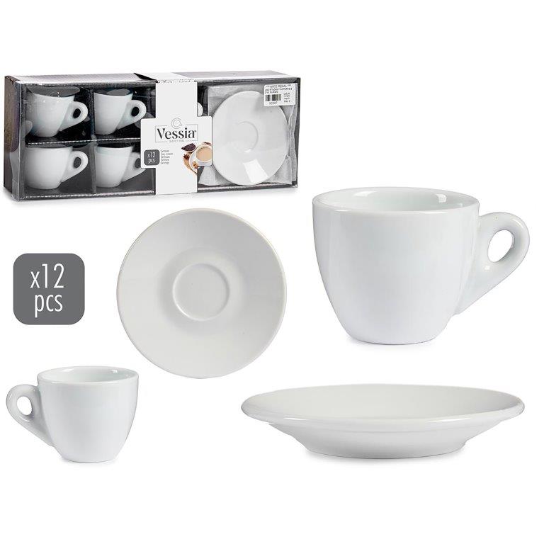 6 x Tassen mit Unterteller aus Porzellan / 12-teilig