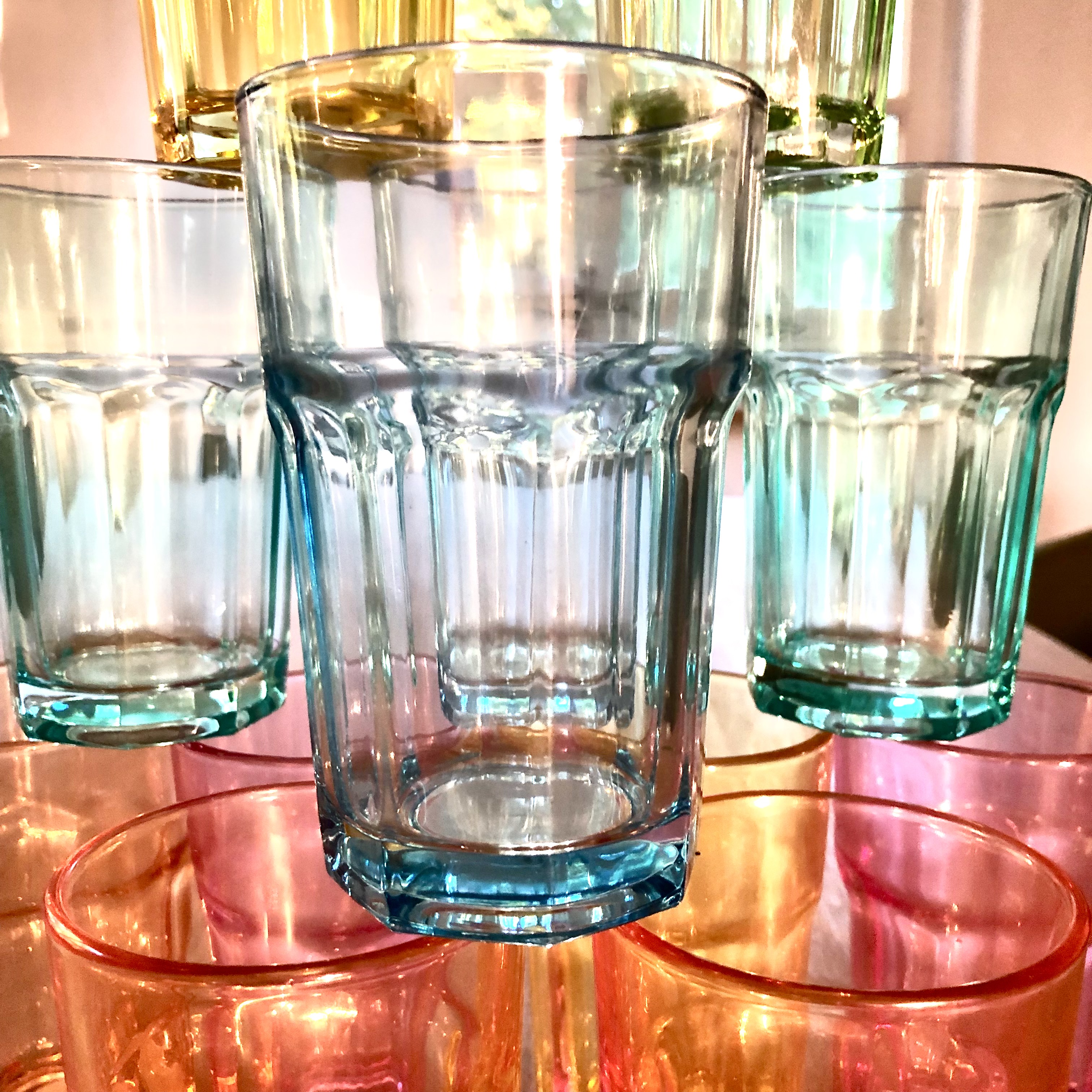 6 x Trinkgläser aus buntem Glas 300 ml - H 9,5 cm