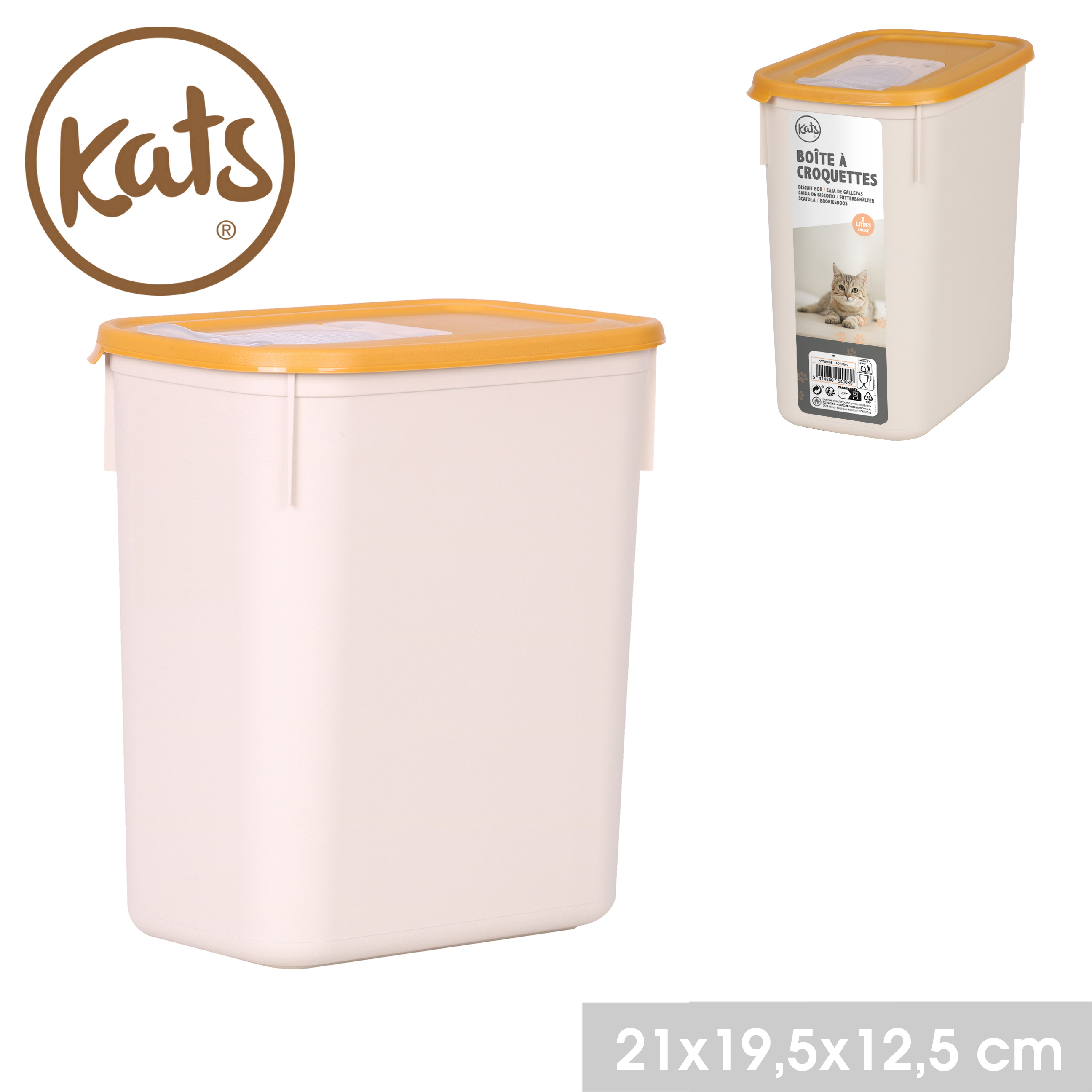 Schüttdose 3 Liter für Tierfutter - 21 x 19,5 x 12,5 cm (H/B/T)  inkl. Kunststoffschaufel