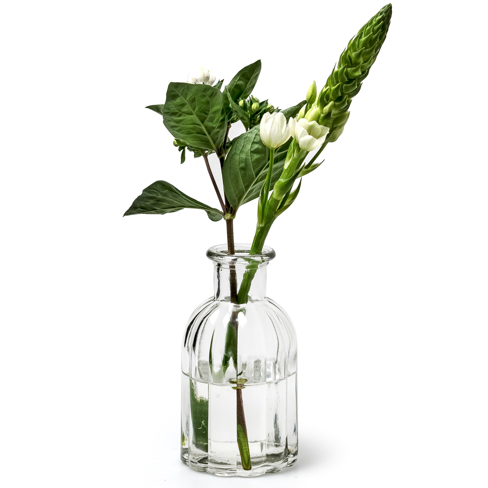 6 x Vasen aus Glas in geriffelter Optik H 13,5 cm