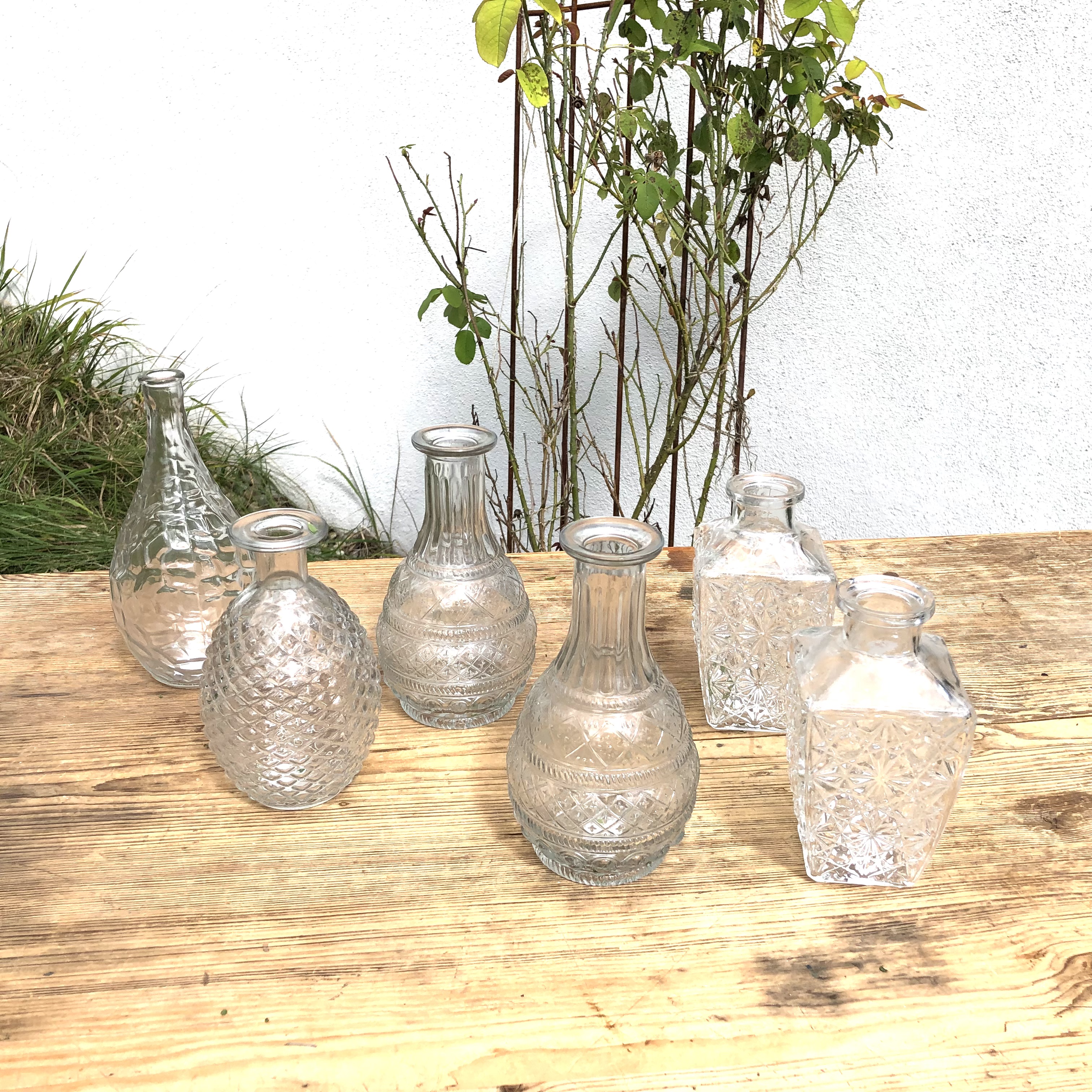 6-tlg. Set Vasen aus Glas im Vintage Look in verschiedenen Größen erhältlich