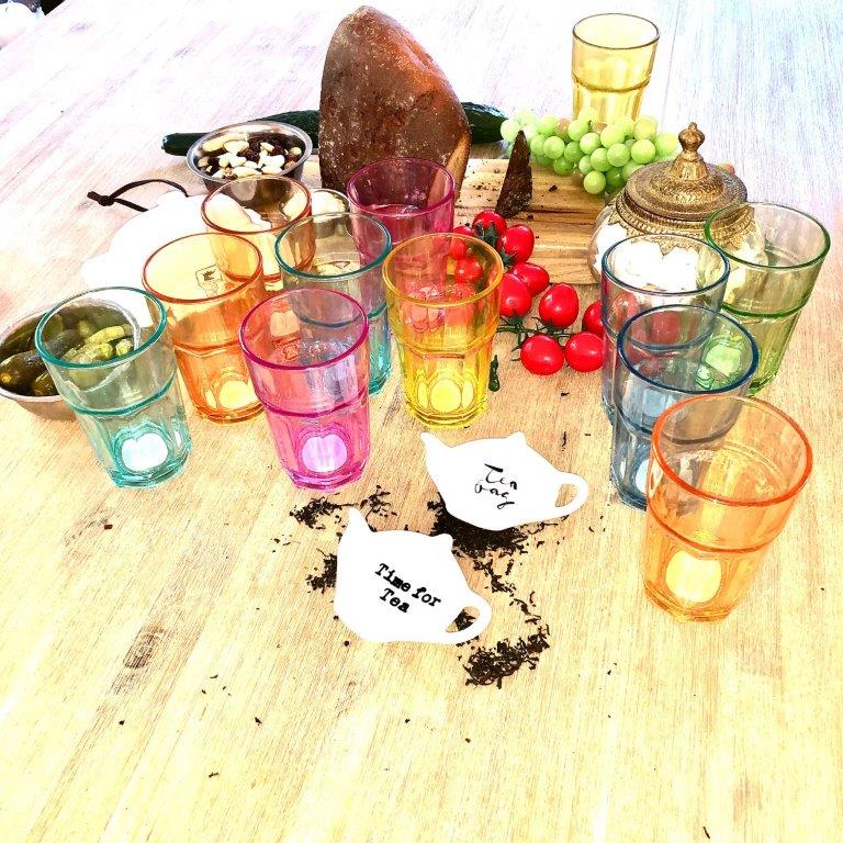 6 x Trinkgläser aus buntem Glas 300 ml - H 9,5 cm