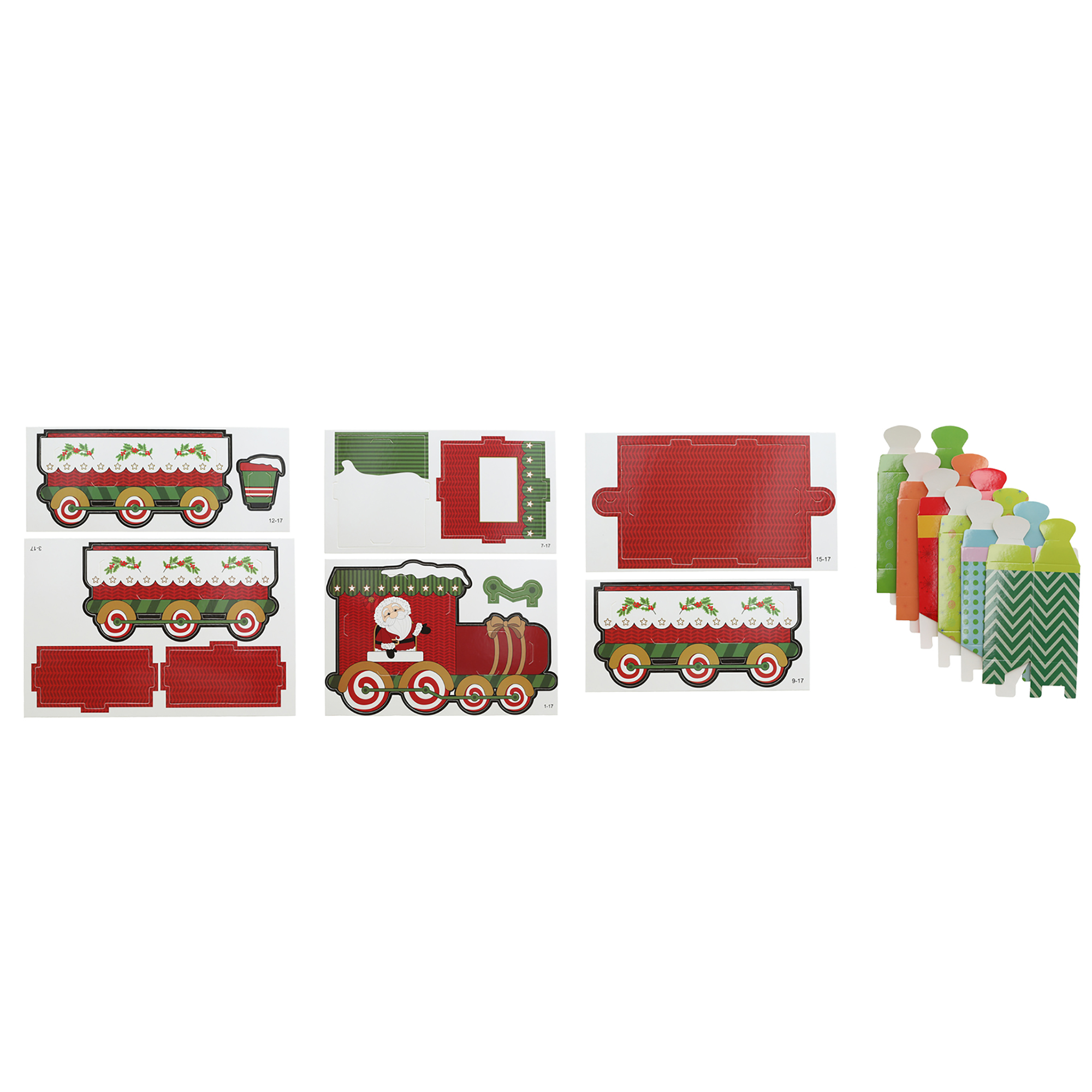 60-tlg. Adventskalender Zug DIY mit 24 kleinen Boxen 95 cm