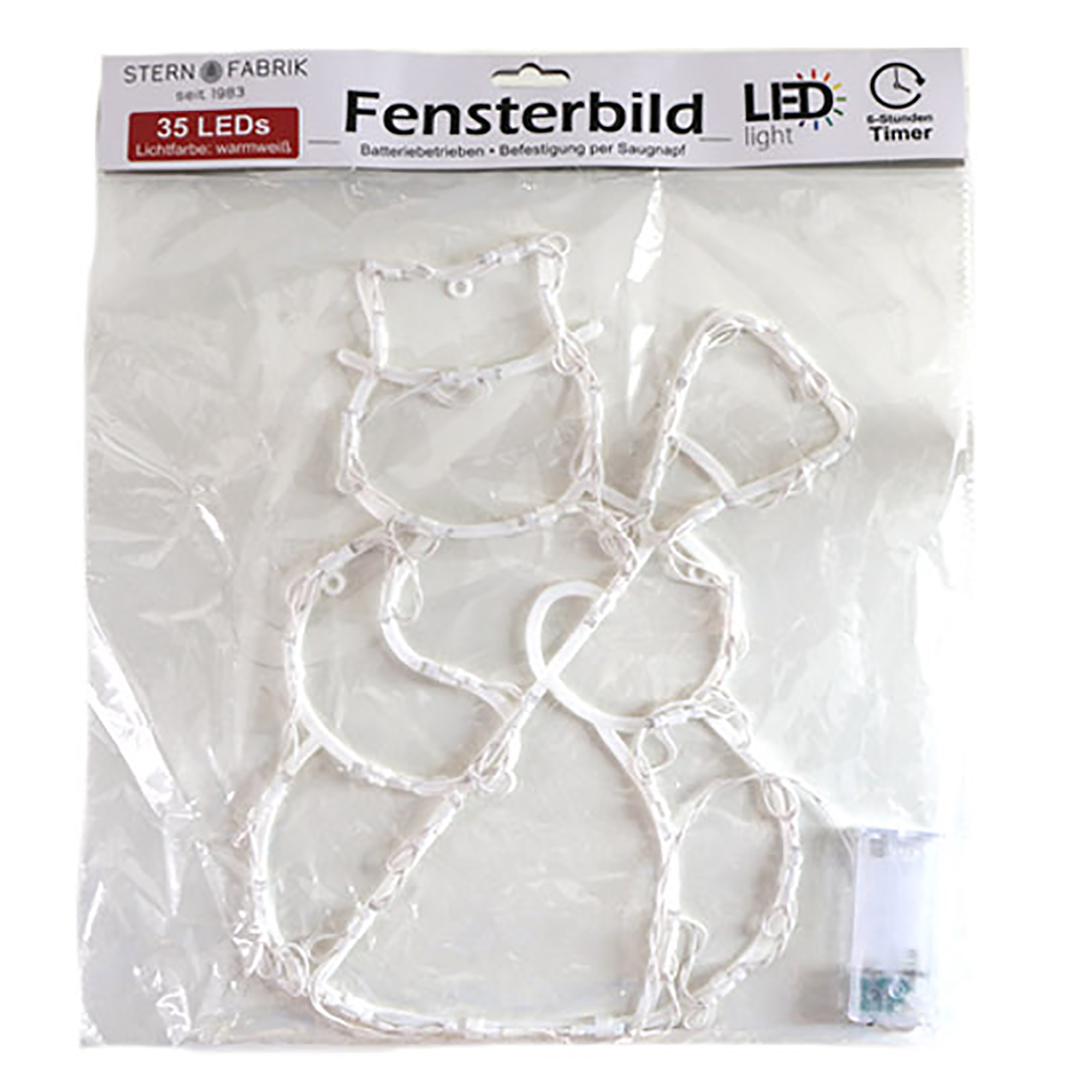 LED Fensterbild - 35 LED´s warmweiß - batteriebetrieben mit Timer - 34 cm