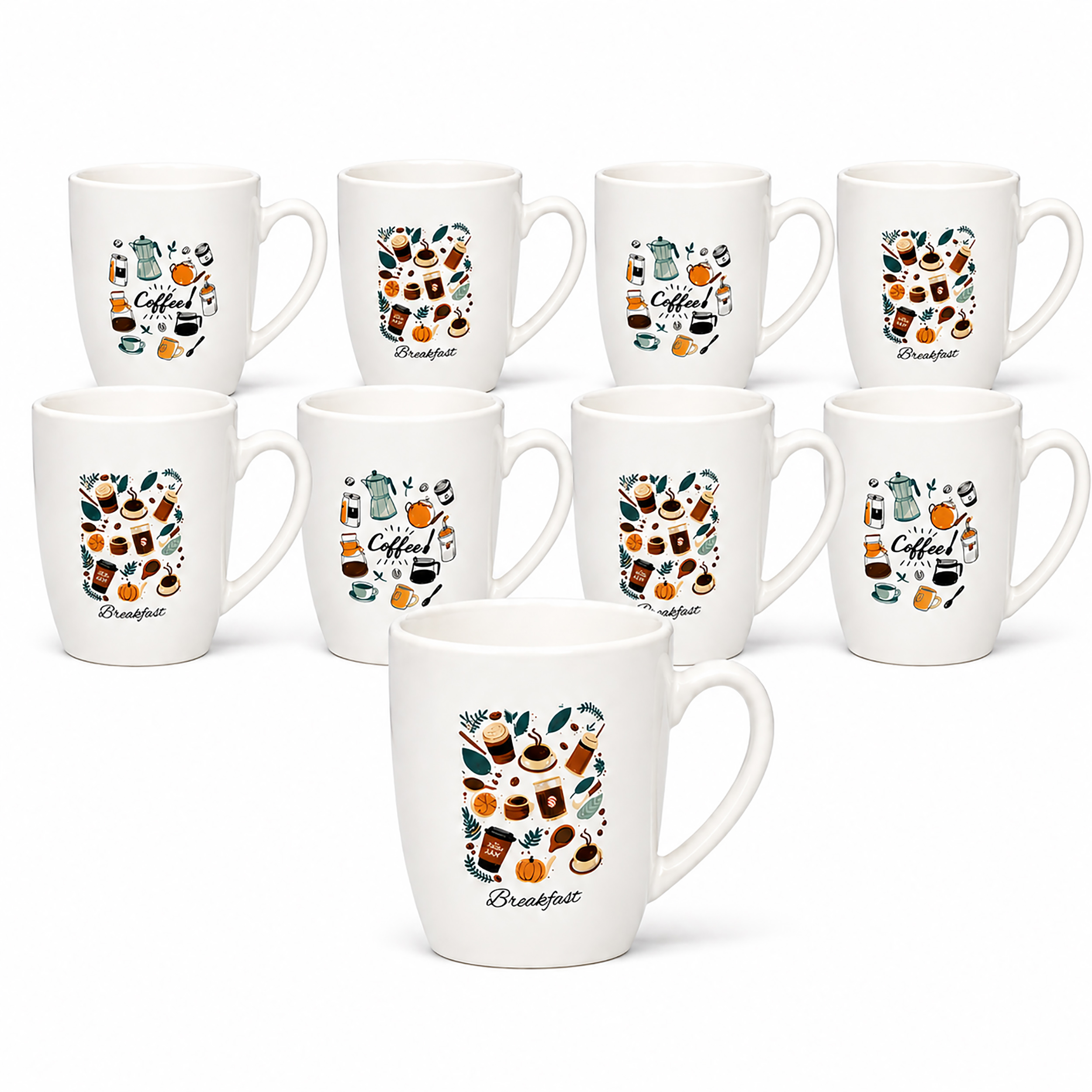 9 x Tassen "Emilia" aus Porzellan  in 2 Modellen sortiert - 350 ml