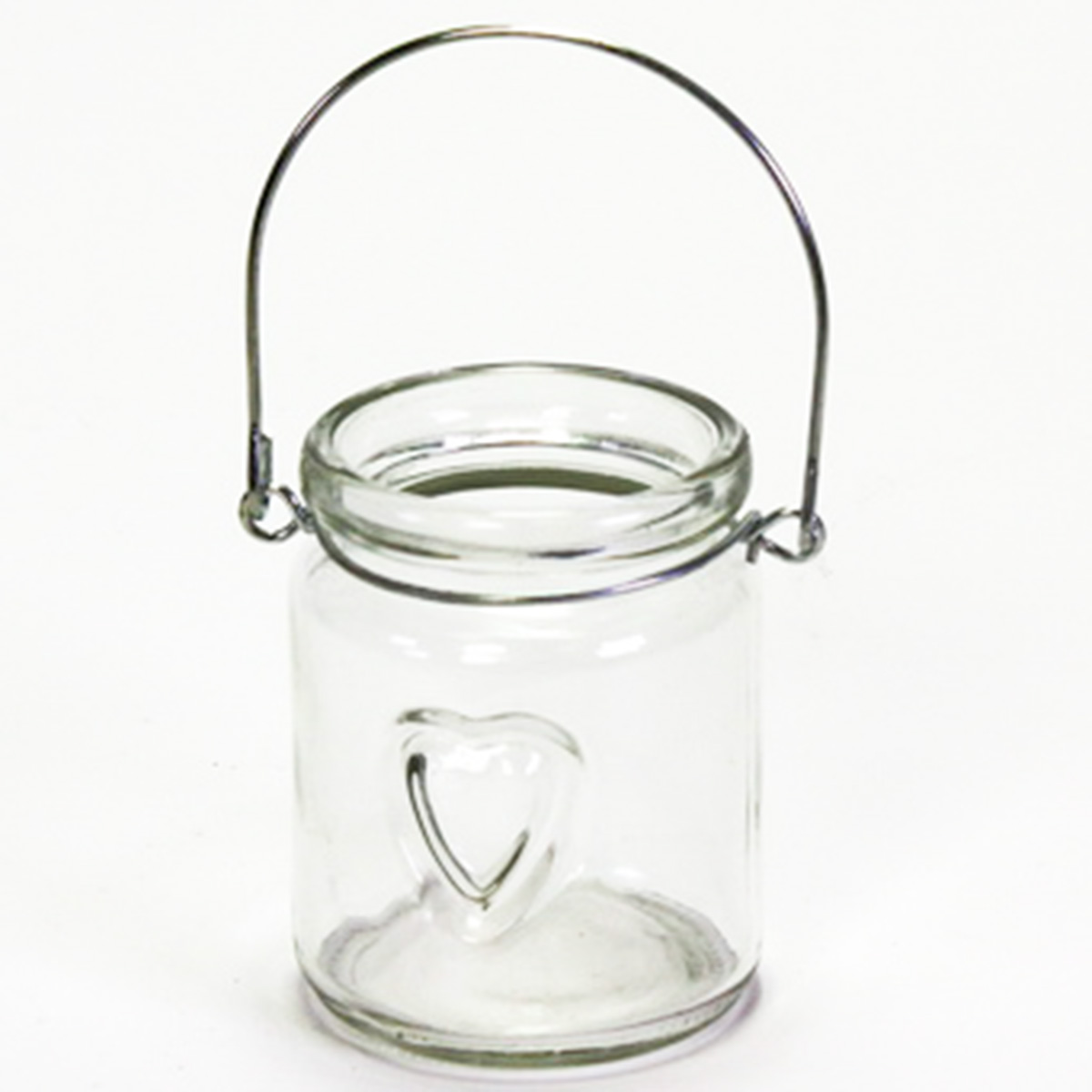 12 x Windlichter aus Glas "Herz" mit Henkel
