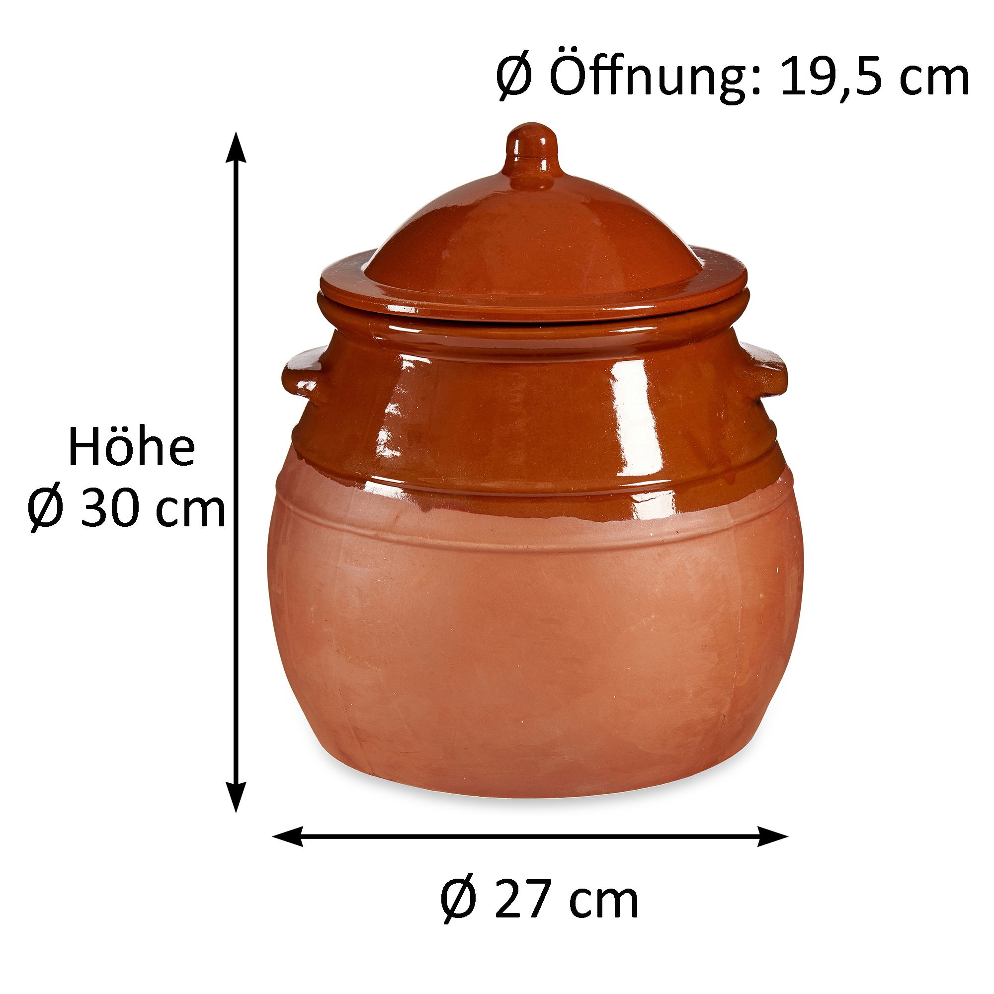 Tontopf mit Deckel - Stewpot teilglasiert mit Griffen