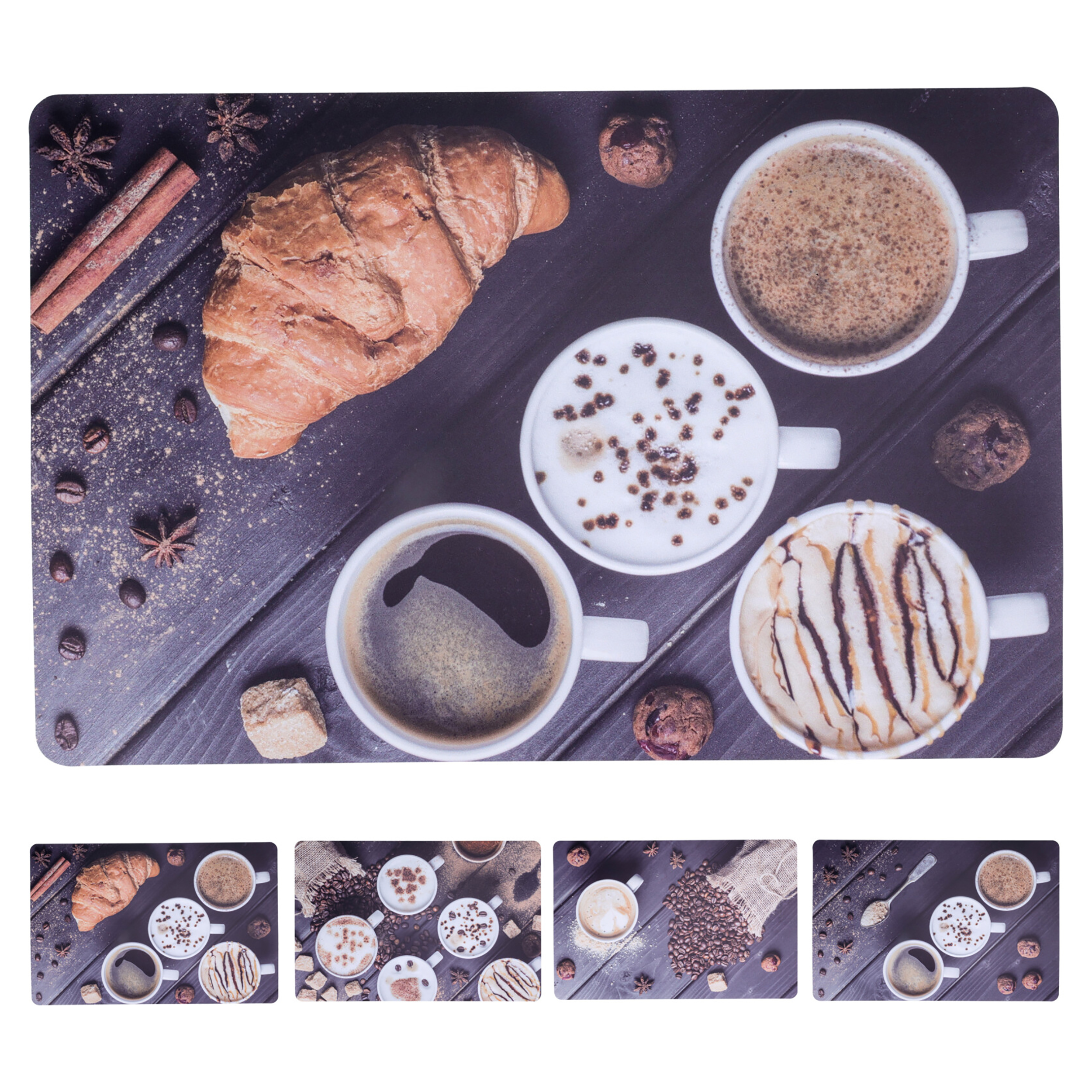 8er Set Platzset aus Kunststoff mit Cafe Motiven - 43,5 x 28,5 cm