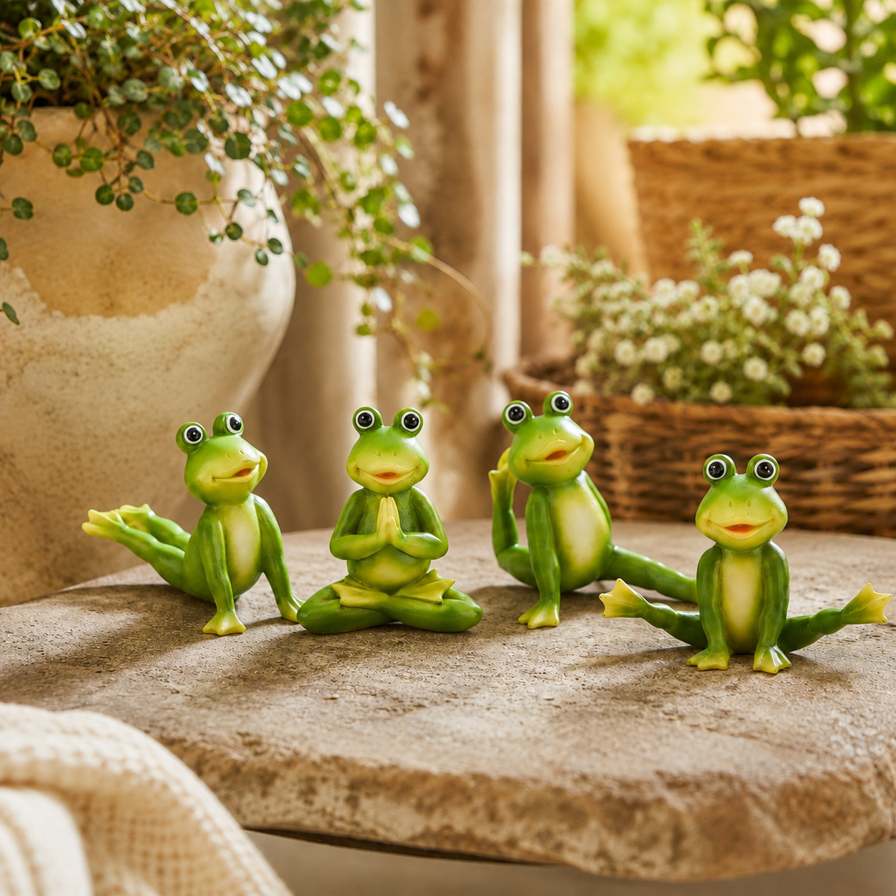 4er Set "Yoga Frosch" 14 x 5 x 10 cm - wetterfestes Polyresin