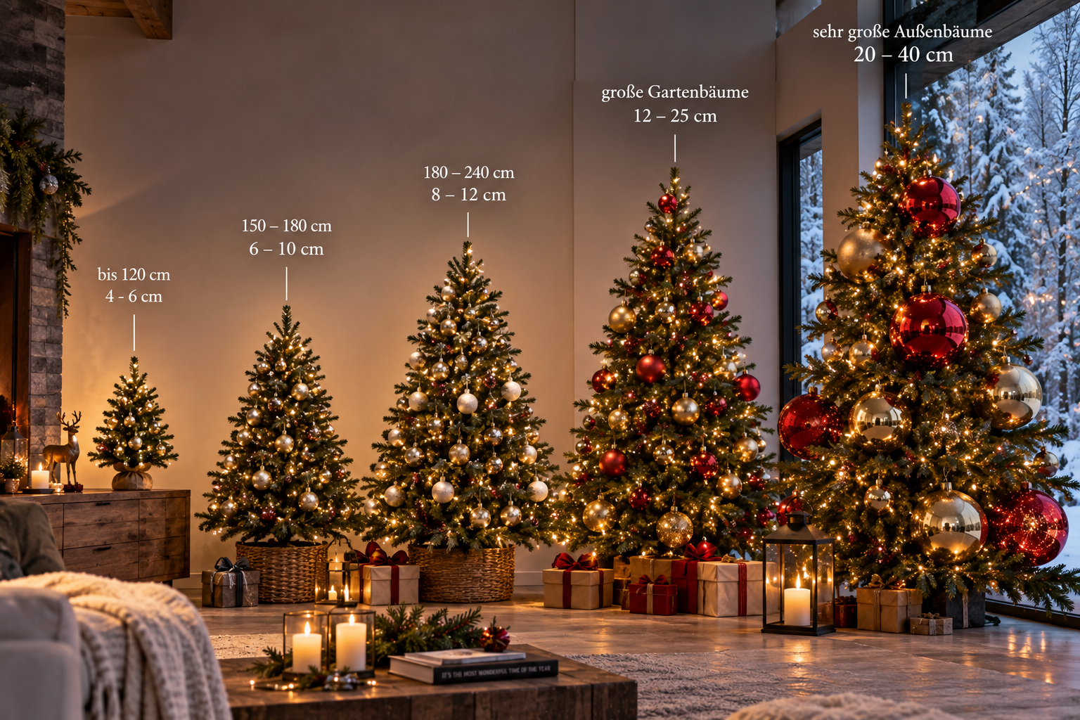 Welche Weihnachtskugel-Größe passt zu welcher Baumhöhe?