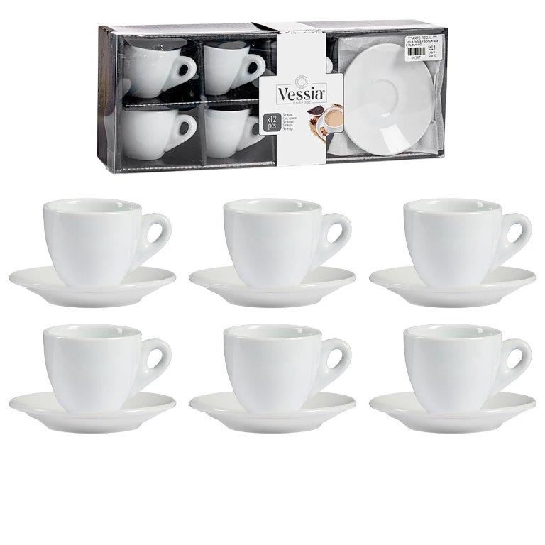 6 x Tassen mit Unterteller aus Porzellan / 12-teilig