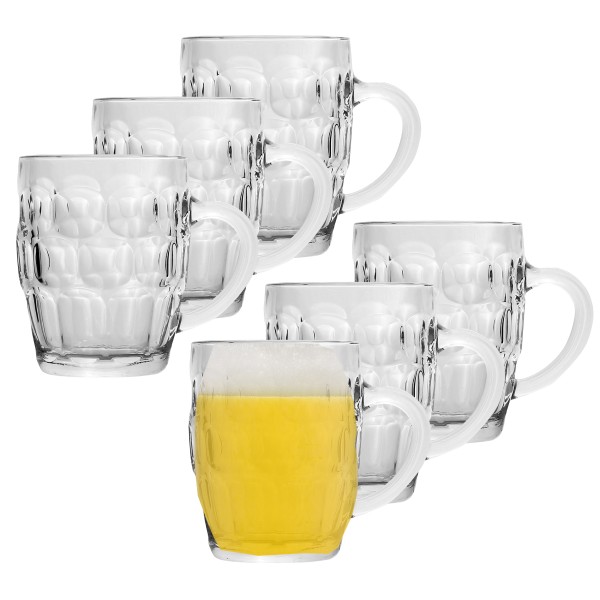 6 x Krug aus Glas 560 ml - Bierkrug mit Henkel