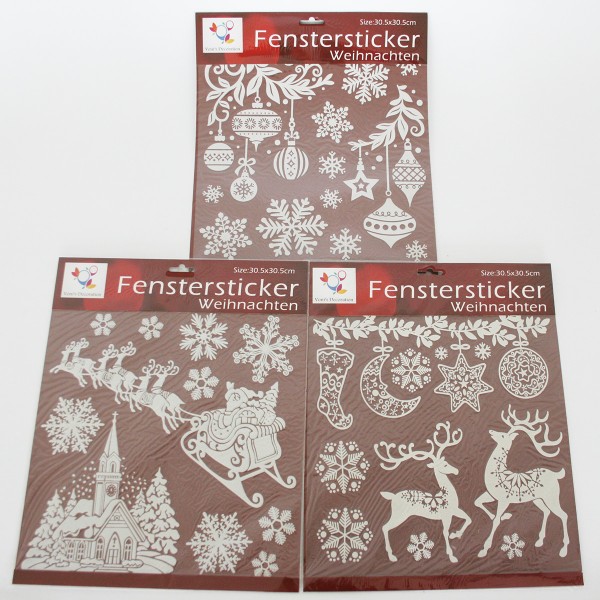 Fenstersticker "Weihnachten" 3 Bögen 30,5 x 30,5 cm