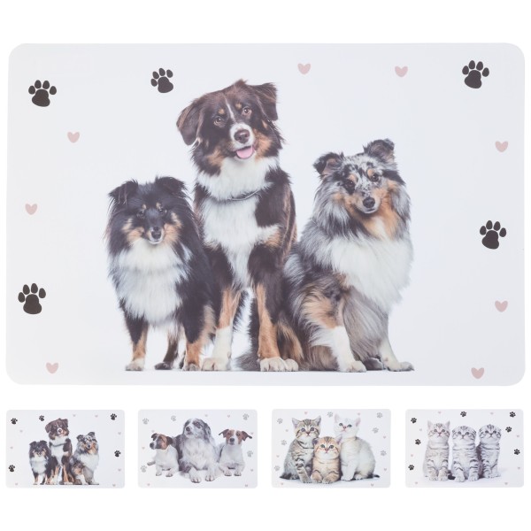 8-tlg. Set Platzset Tiere mit Hunden und Katzen - 43,5 x 28,5 cm