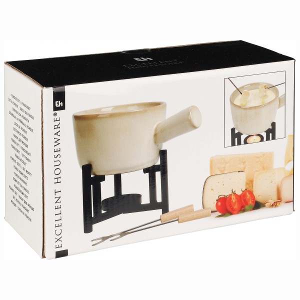 Käse Fondue-Set aus Porzellan für 2 Personen mit 2 Fondue-Gabeln