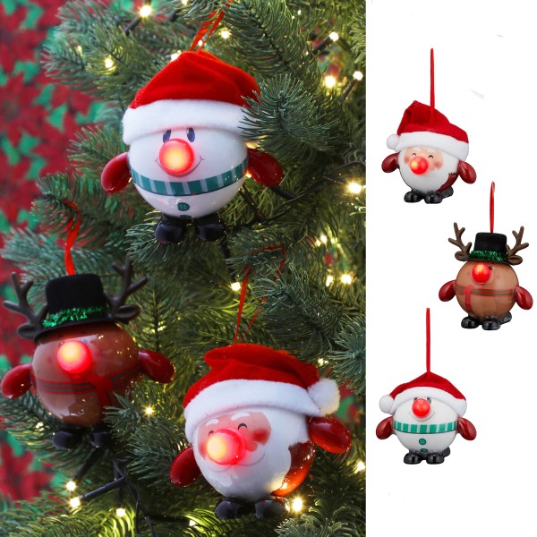 3 x LED Christbaumschmuck mit blinkender LED Nase Ø 10 cm