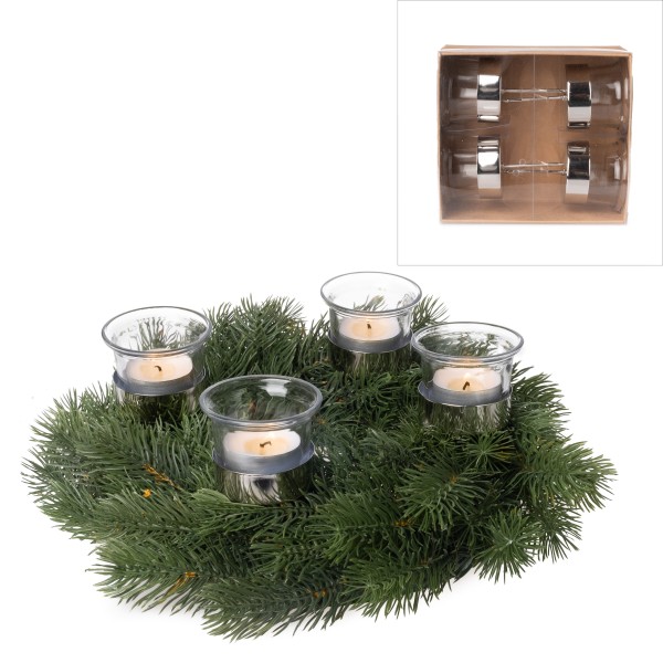 4-tlg. Set Adventskranzhalter aus Glas mit Metallhalterung H 9,8 cm