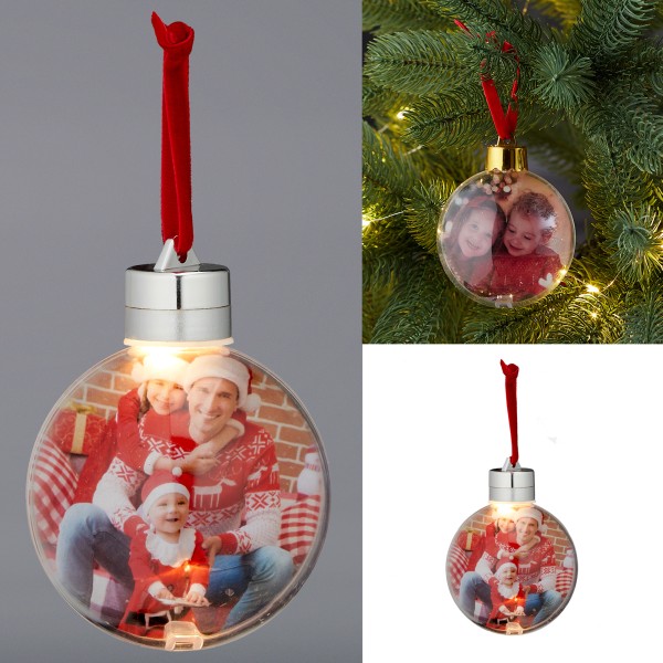 3 x LED Christbaumkugeln DIY zum Hängen für Ihre persönlichen Fotos Ø 8-10 cm